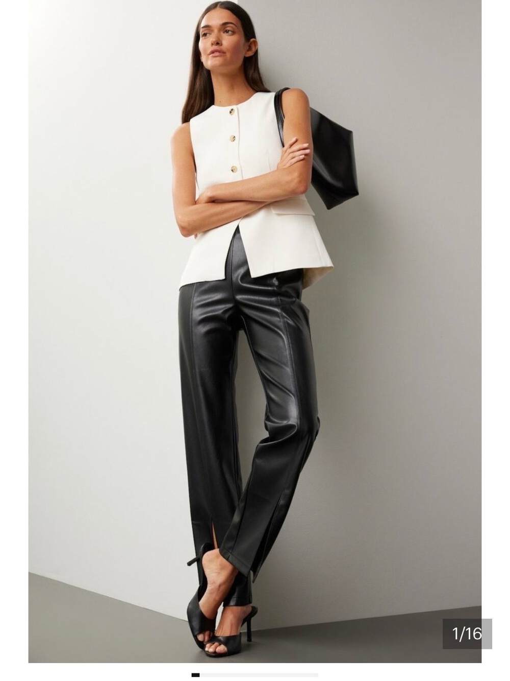 Great condition Peter Som Black Faux Leather Straight-Leg Pants with slits